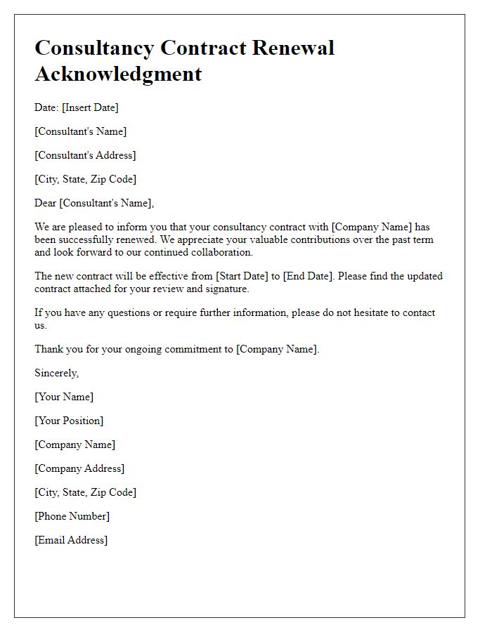 Letter template of consultancy contract renewal acknowledgment