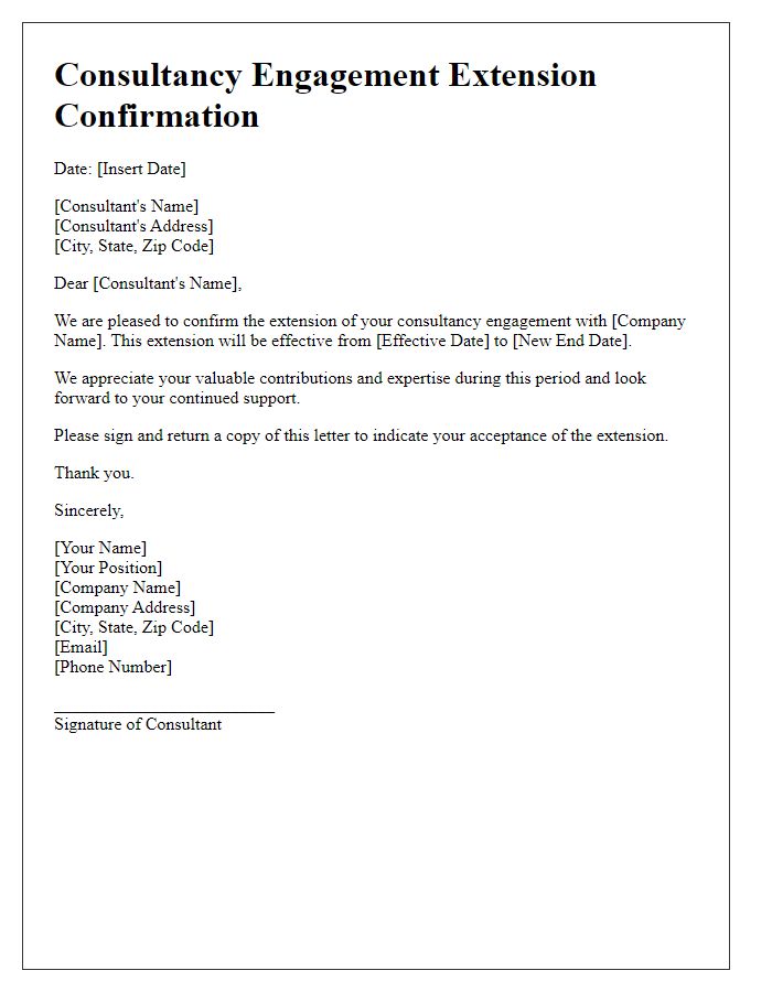 Letter template of consultancy engagement extension confirmation