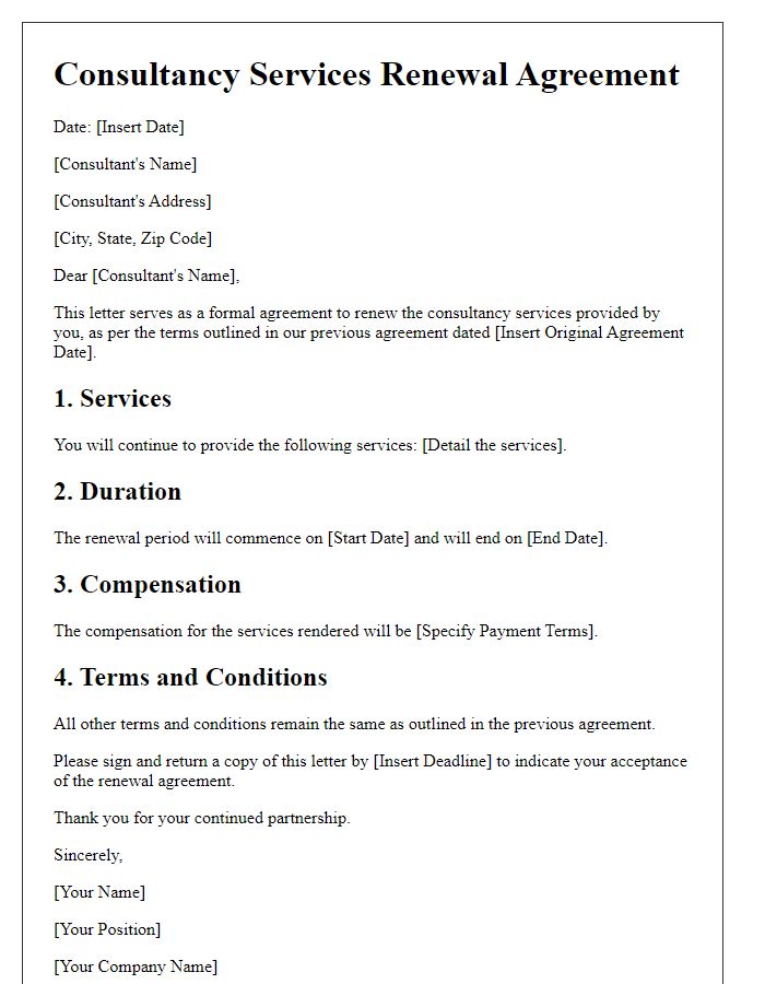 Letter template of consultancy services renewal agreement