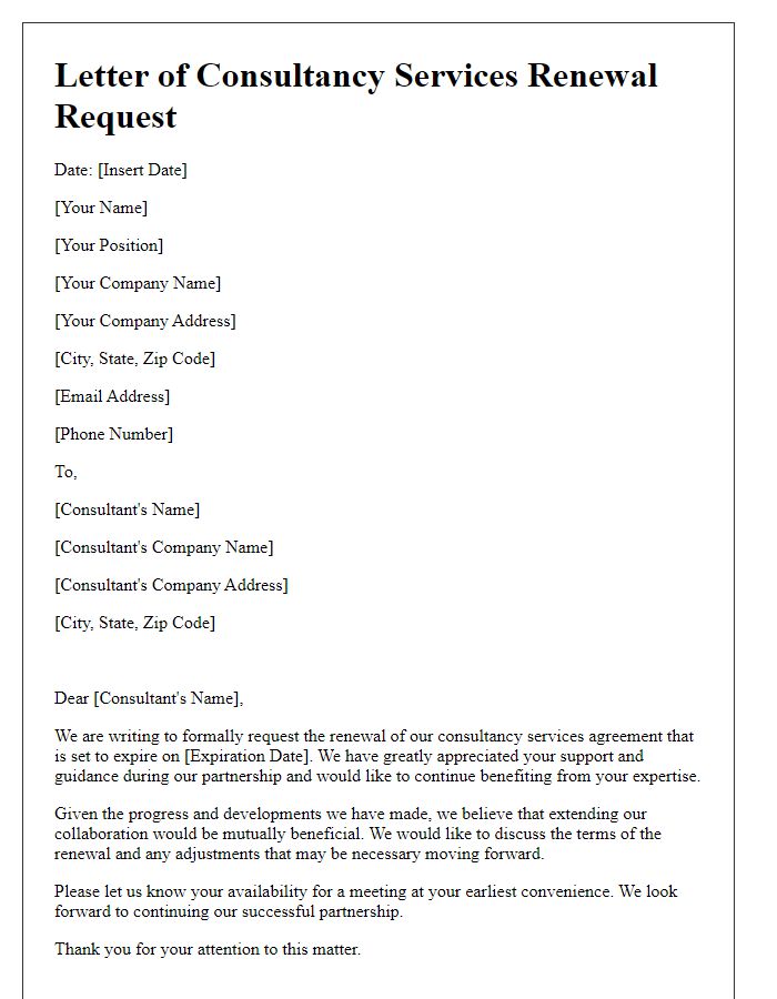 Letter template of consultancy services renewal request