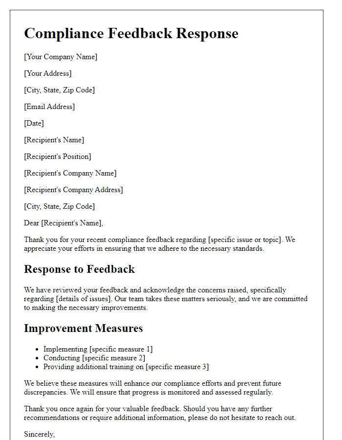 Letter template of compliance feedback response and improvement measures