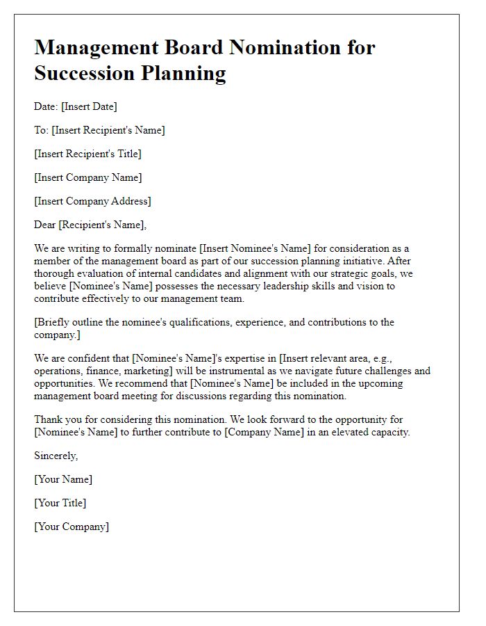 Letter template of management board nomination for succession planning