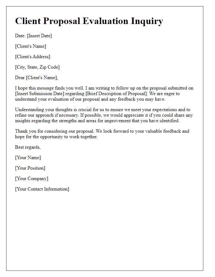 Letter template of client proposal evaluation inquiry