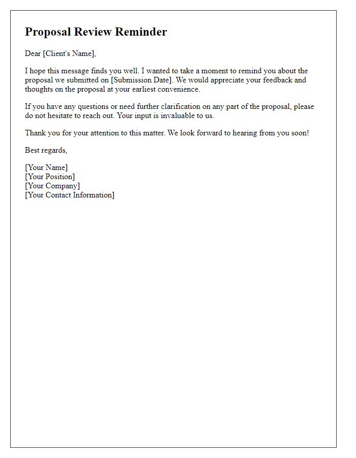 Letter template of client proposal review reminder