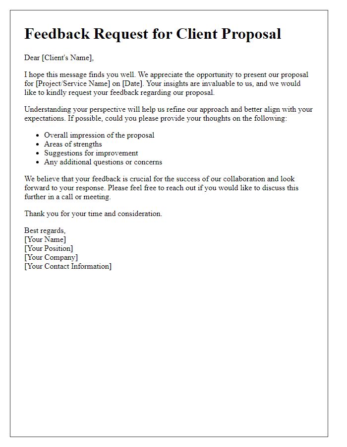 Letter template of feedback request for client proposal