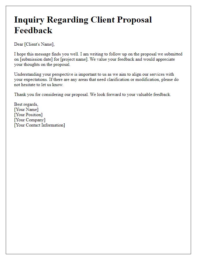 Letter template of inquiry regarding client proposal feedback