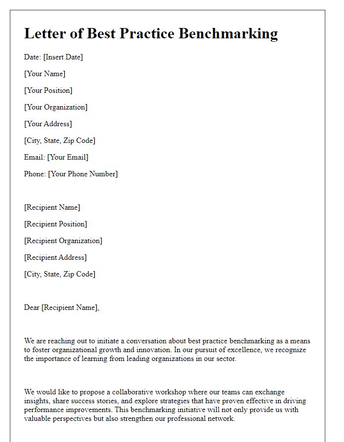 Letter template of best practice benchmarking for organizational growth.