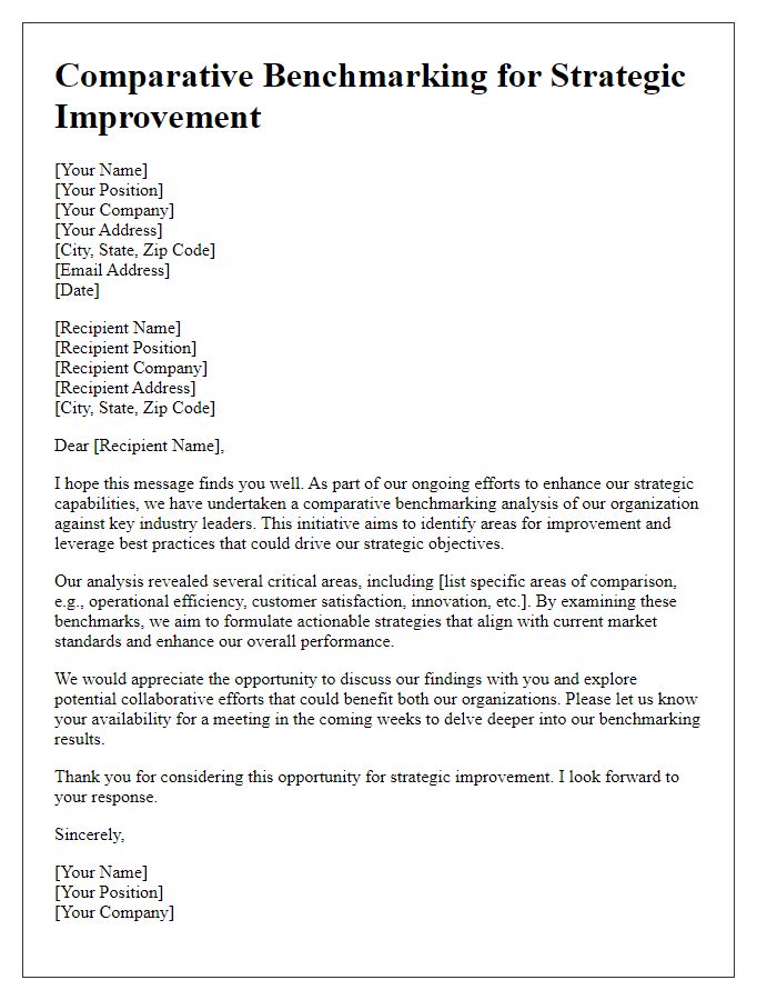 Letter template of comparative benchmarking for strategic improvement.