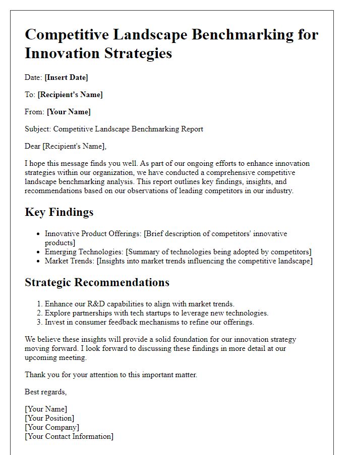 Letter template of competitive landscape benchmarking for innovation strategies.