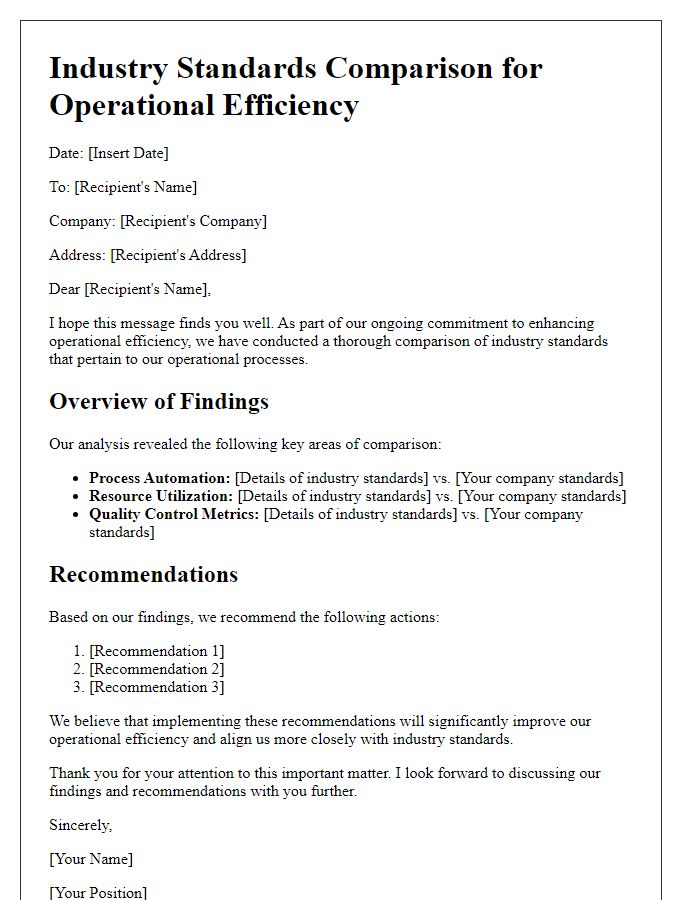 Letter template of industry standards comparison for operational efficiency.