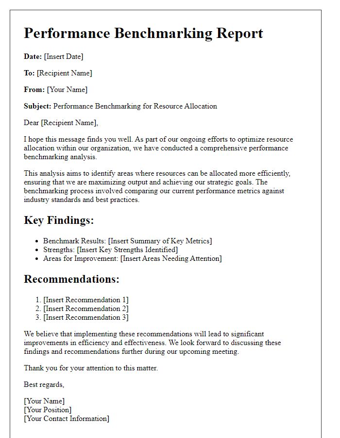 Letter template of performance benchmarking for resource allocation.