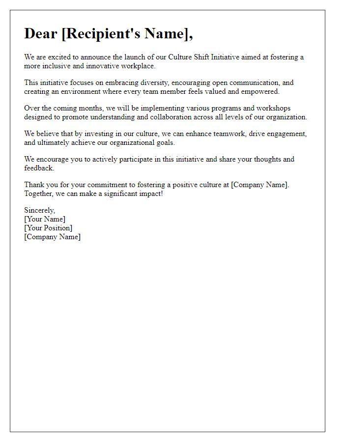 Letter template of culture shift initiative