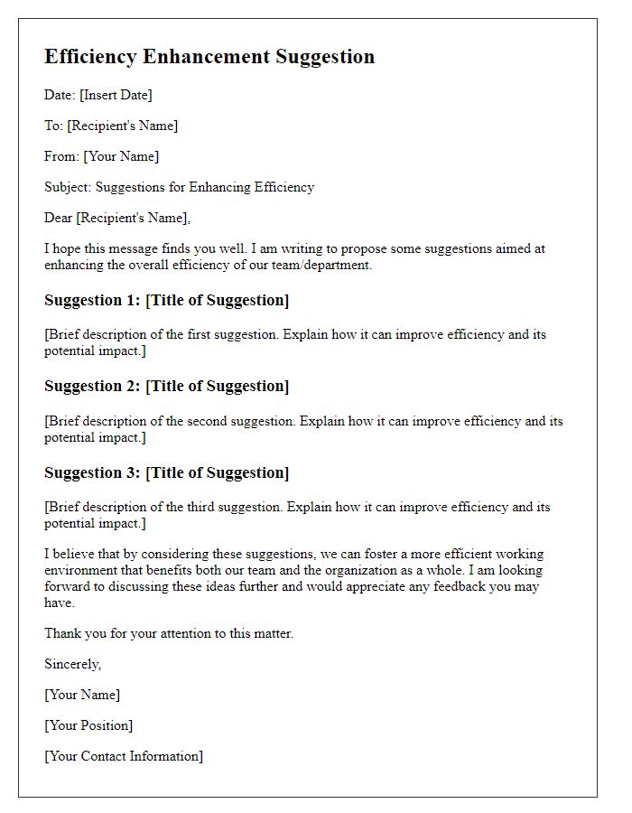 Letter template of efficiency enhancement suggestion