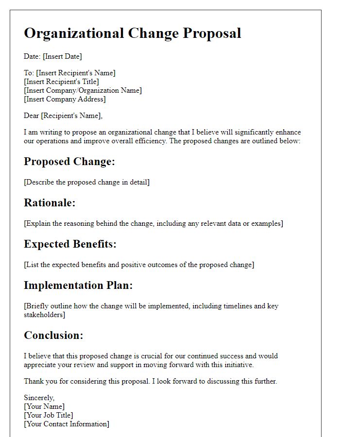 Letter template of organizational change proposal