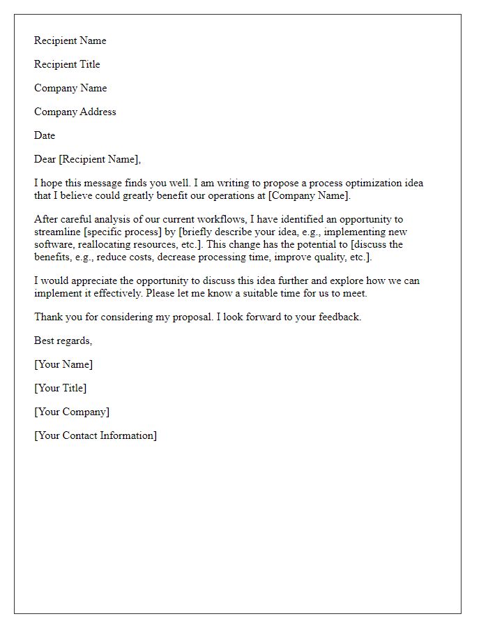 Letter template of process optimization idea