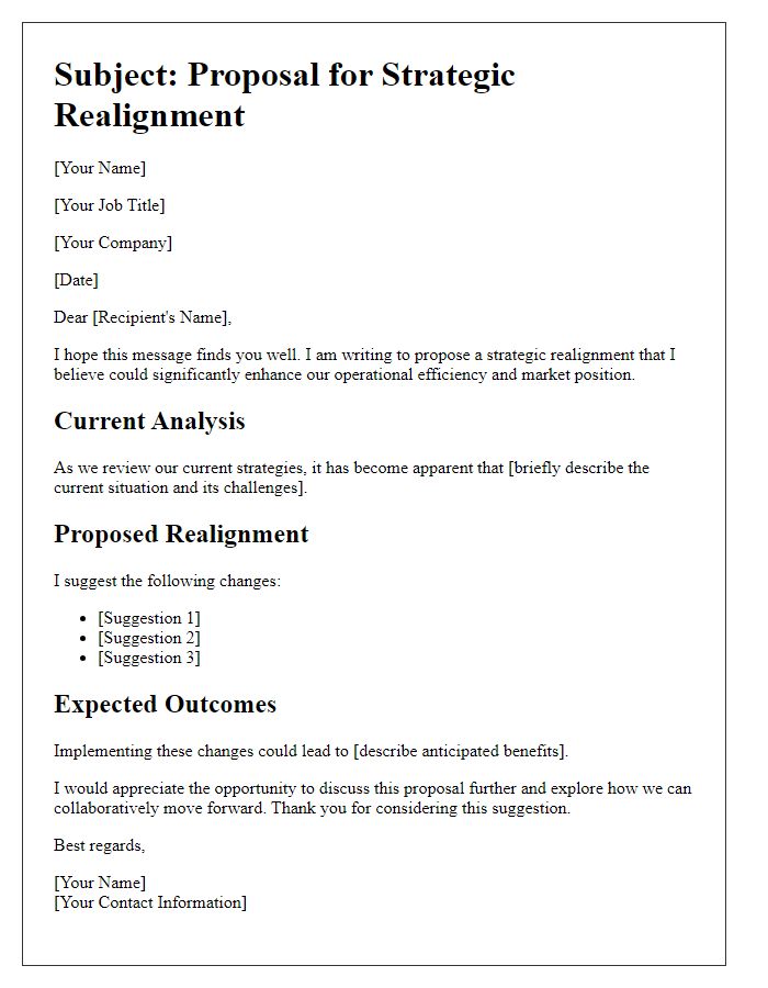 Letter template of strategic realignment suggestion