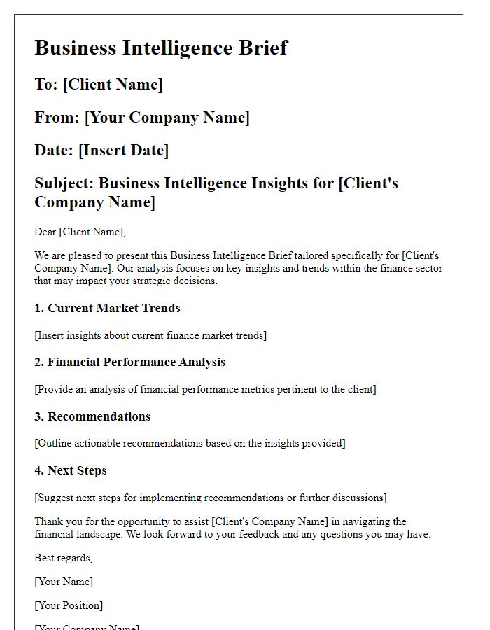 Letter template of Business Intelligence Brief for Clients in Finance