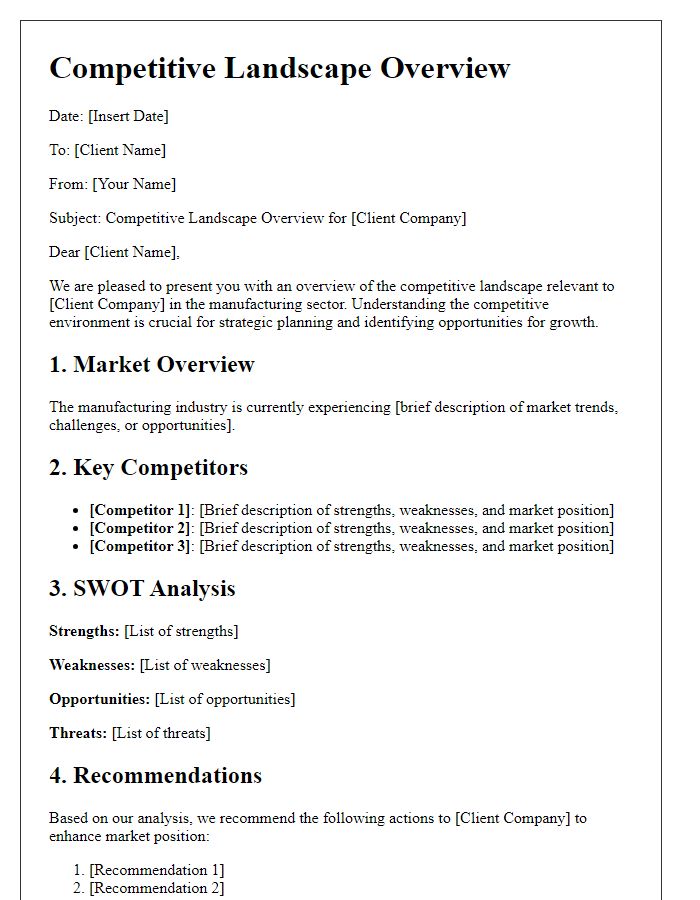 Letter template of Competitive Landscape Overview for Clients in Manufacturing