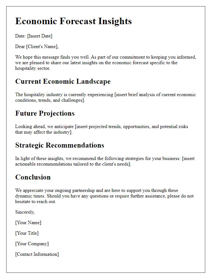 Letter template of Economic Forecast Insights for Clients in Hospitality