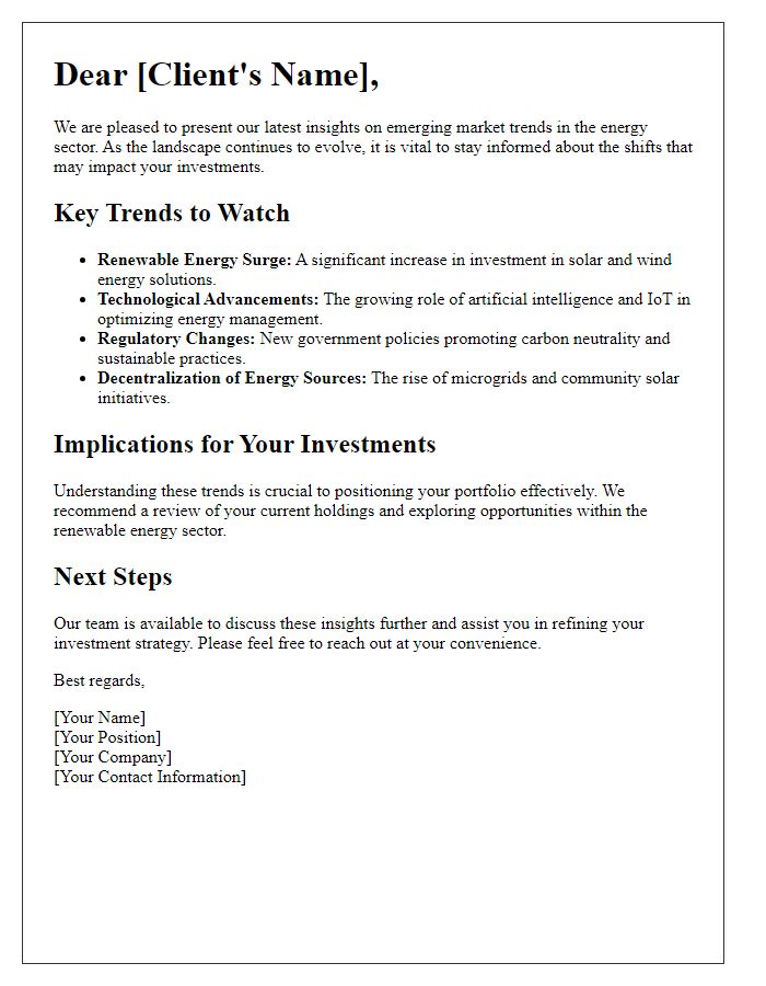 Letter template of Emerging Market Trends for Clients in Energy