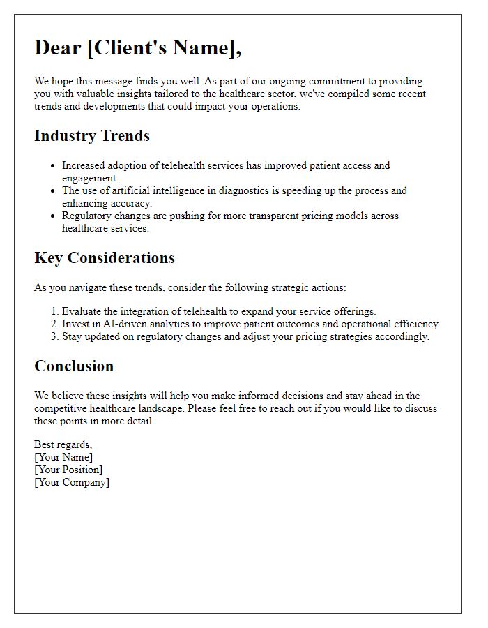 Letter template of Sector-Specific Insights for Clients in Healthcare