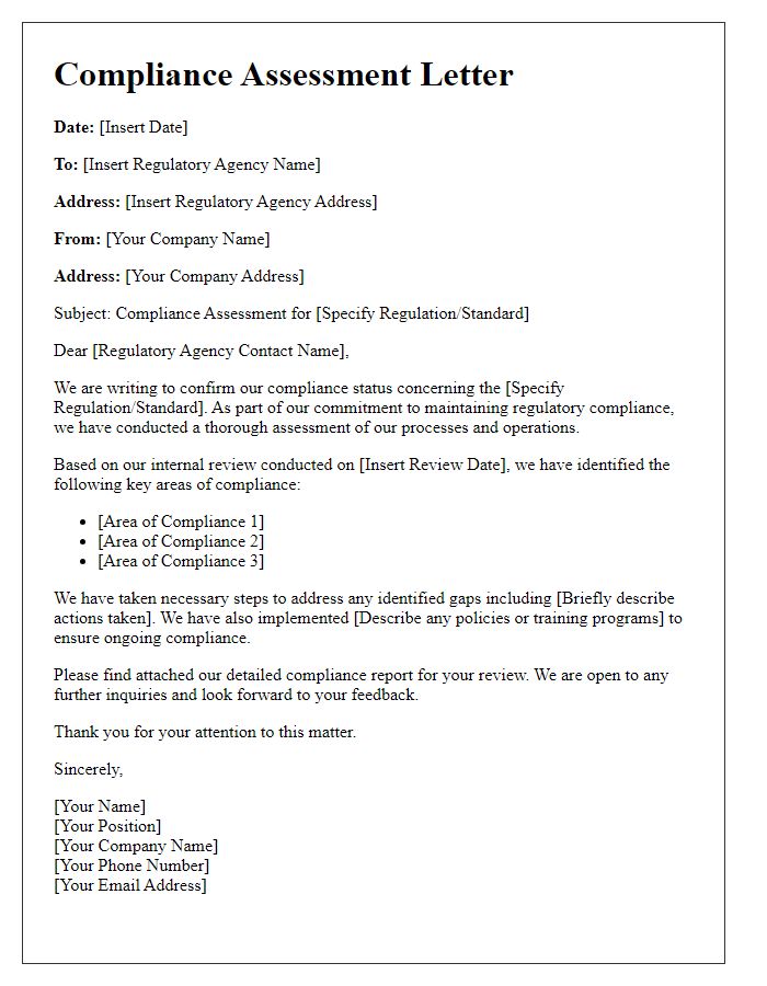 Letter template of compliance assessment for regulatory agencies