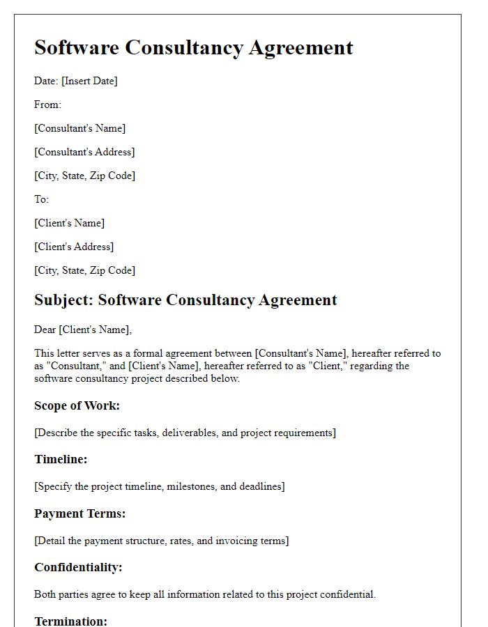 Letter template of agreement for software consultancy project.