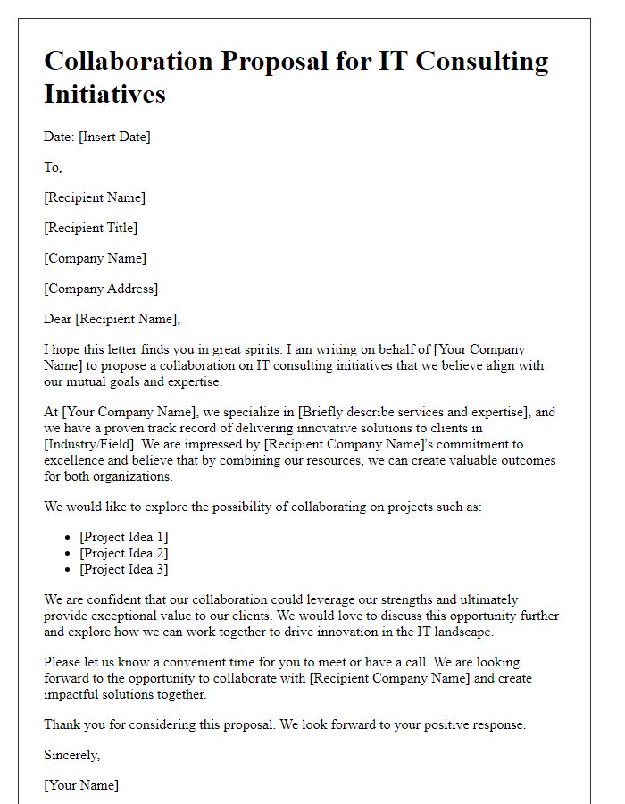 Letter template of collaboration for IT consulting initiatives.