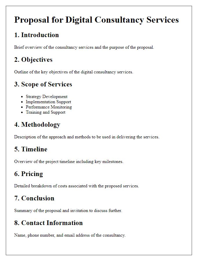 Letter template of outline for digital consultancy services.