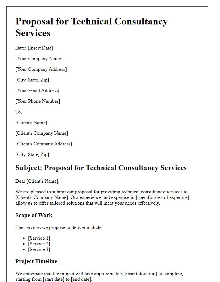 Letter template of proposal for technical consultancy services.