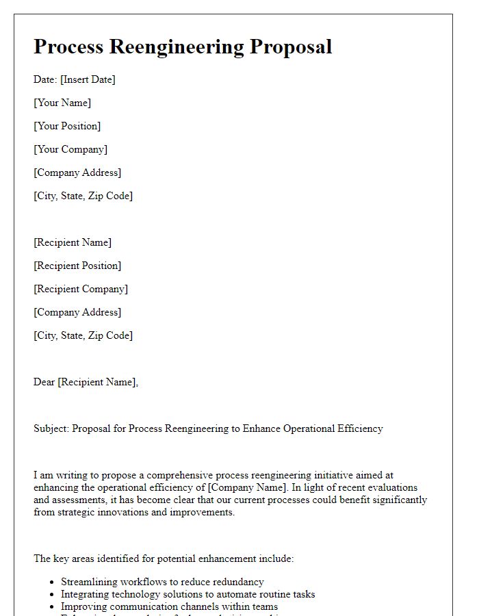 Letter template of process reengineering proposal for enhancing operational efficiency.