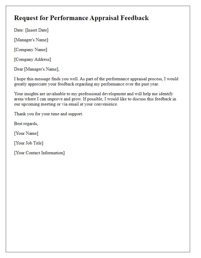 Letter template of performance appraisal feedback request