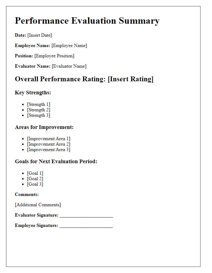 Letter template of performance evaluation summary