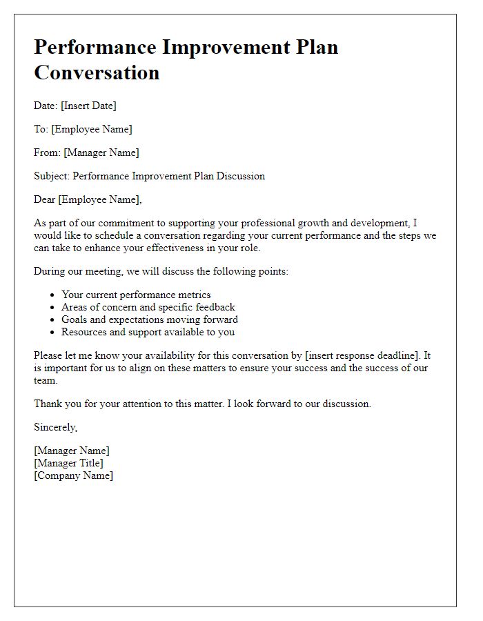 Letter template of performance improvement plan conversation