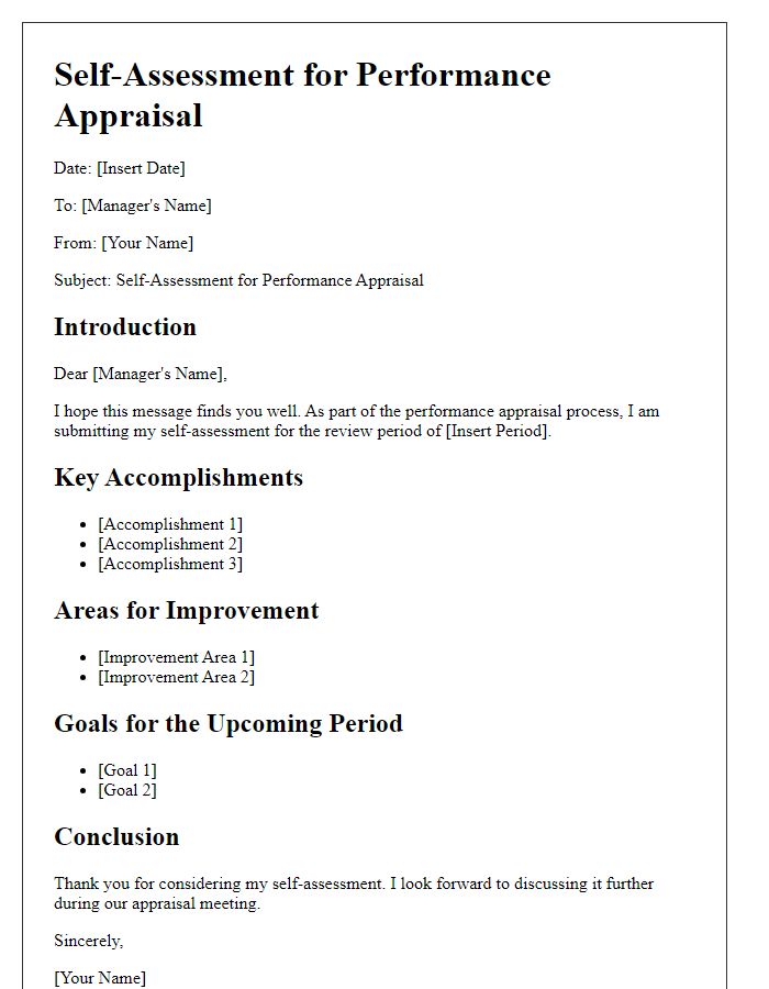 Letter template of self-assessment for performance appraisal