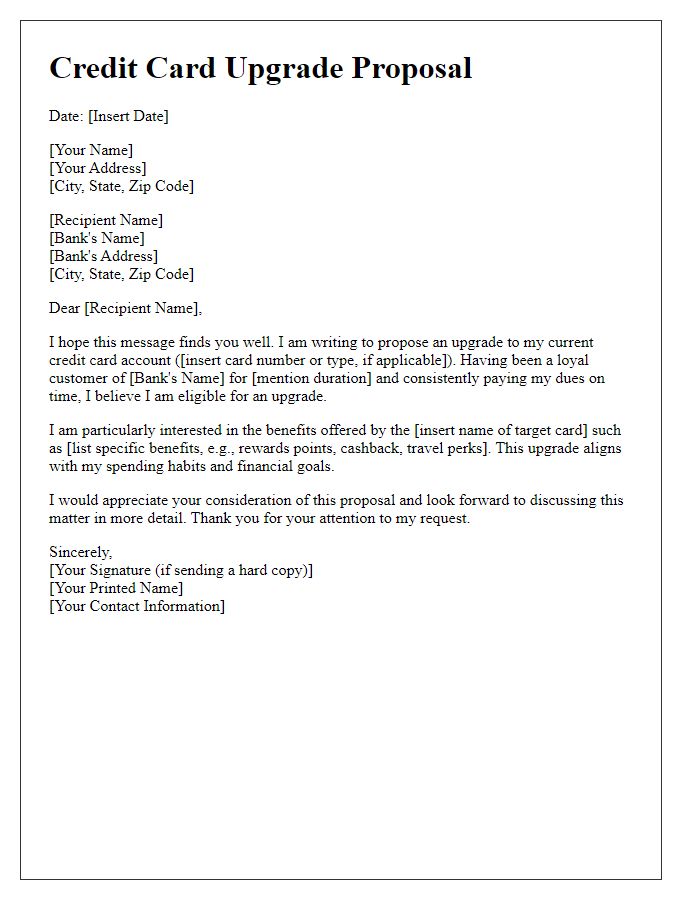 Letter template of credit card upgrade proposal