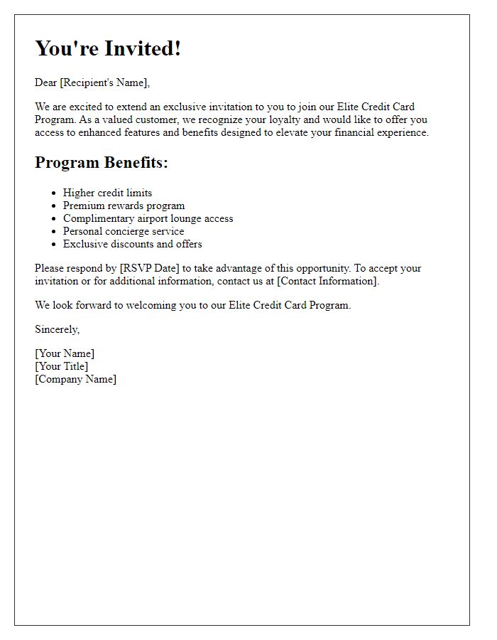 Letter template of invitation to elite credit card program