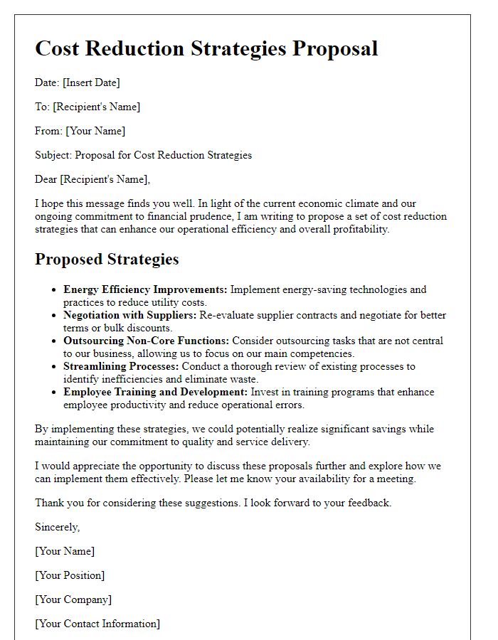 Letter template of cost reduction strategies