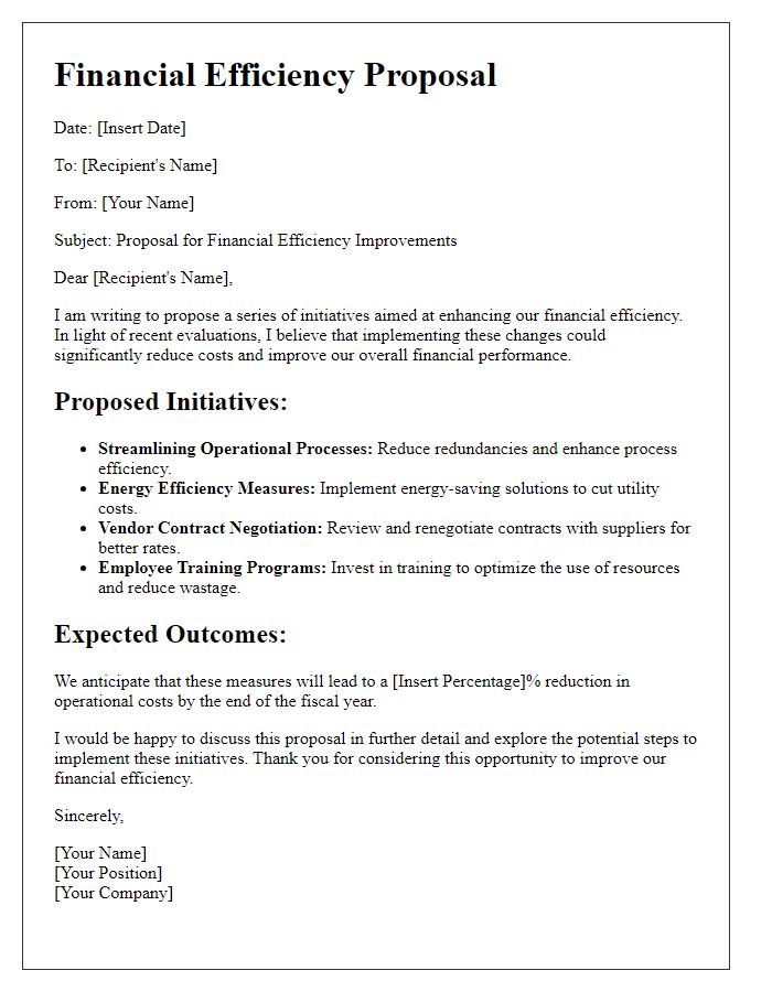 Letter template of financial efficiency proposals