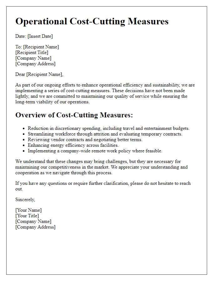 Letter template of operational cost-cutting measures