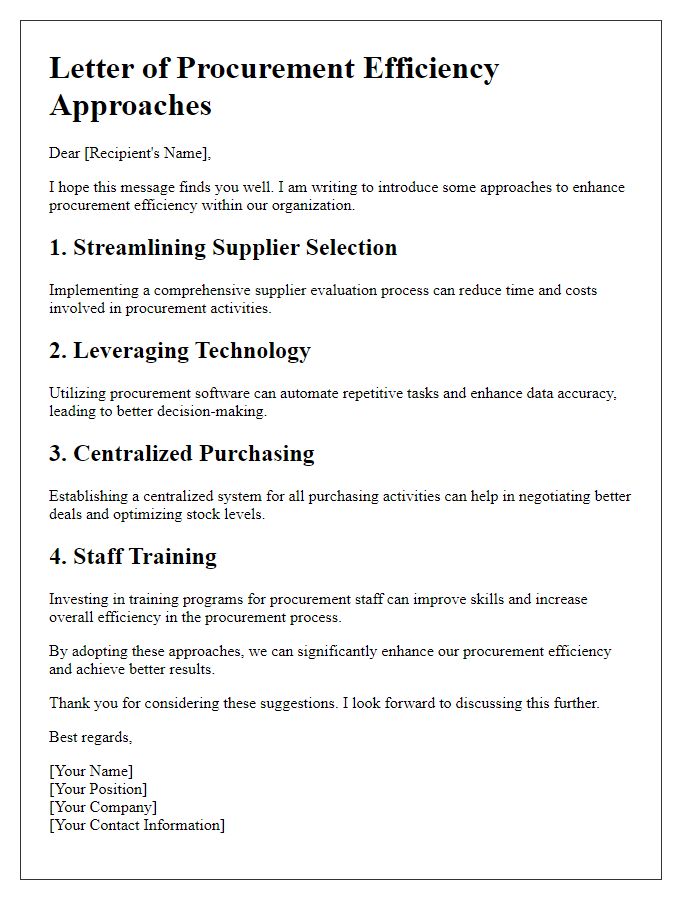 Letter template of procurement efficiency approaches