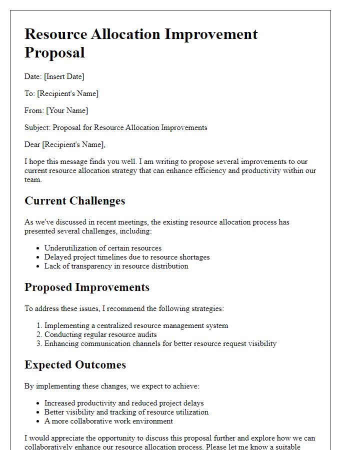 Letter template of resource allocation improvements