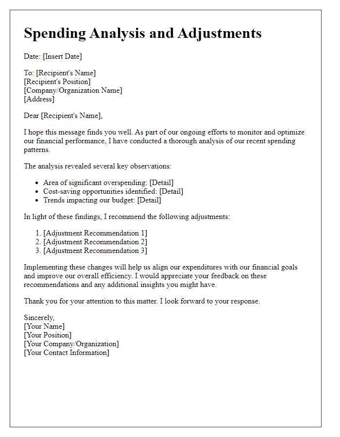 Letter template of spending analysis and adjustments