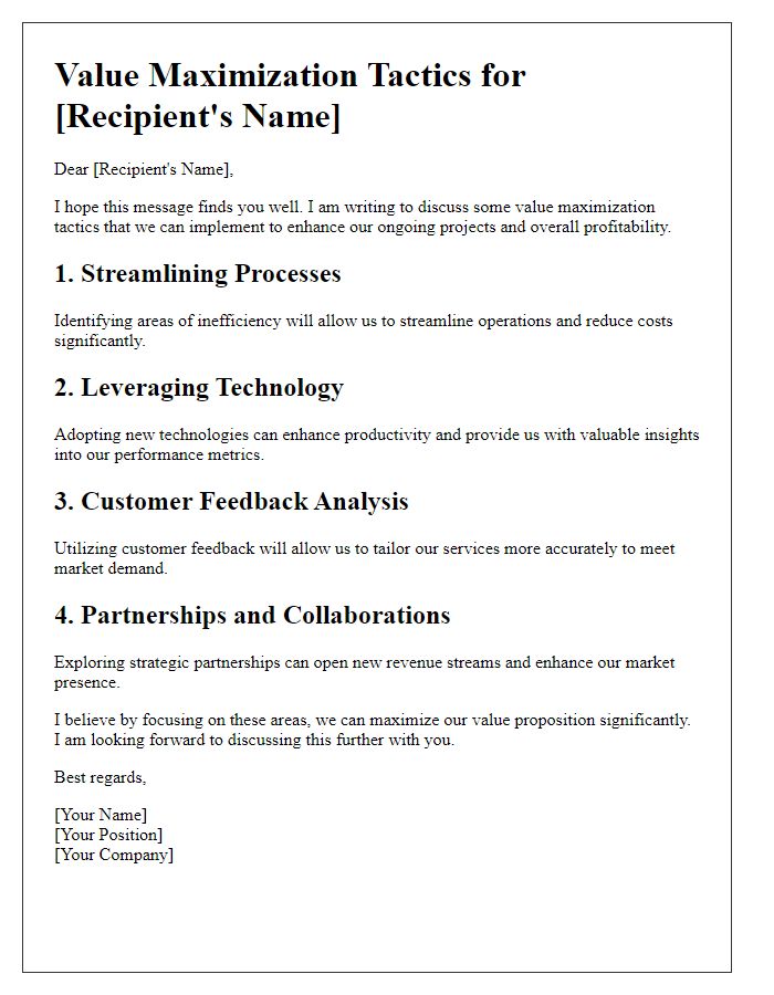 Letter template of value maximization tactics