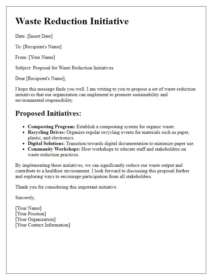 Letter template of waste reduction initiatives