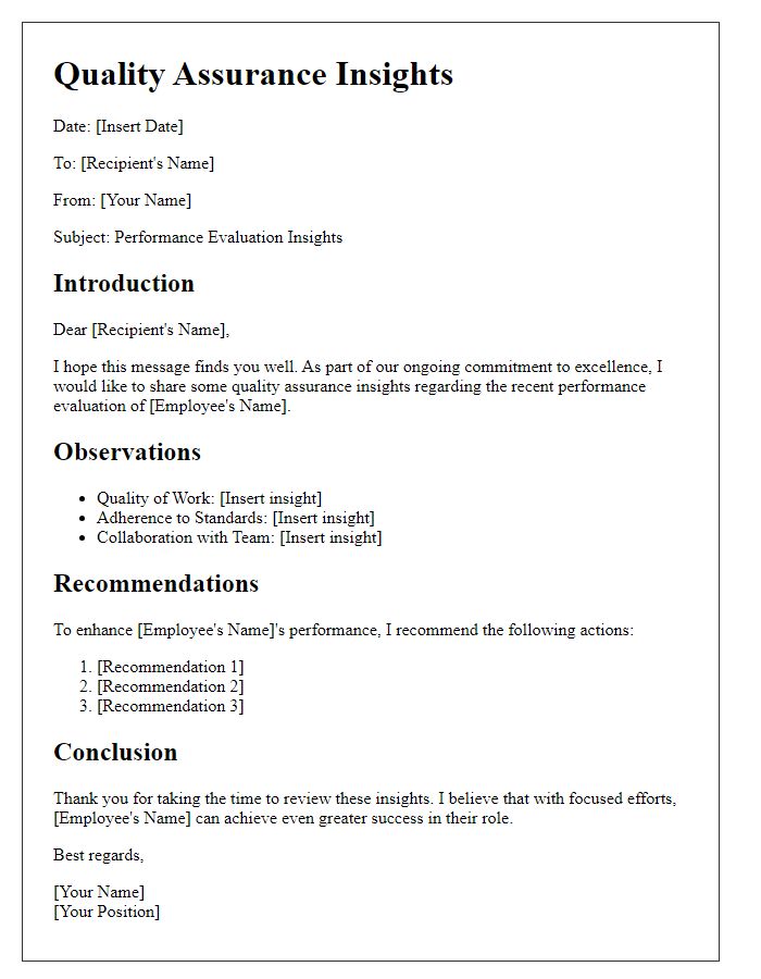 Letter template of quality assurance insights for performance evaluation