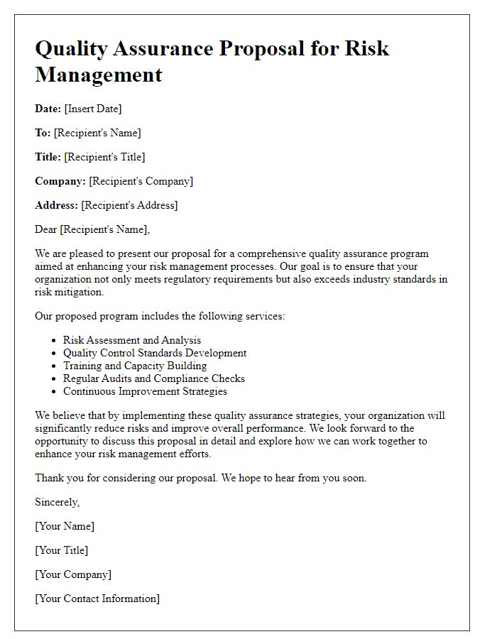 Letter template of quality assurance proposals for risk management