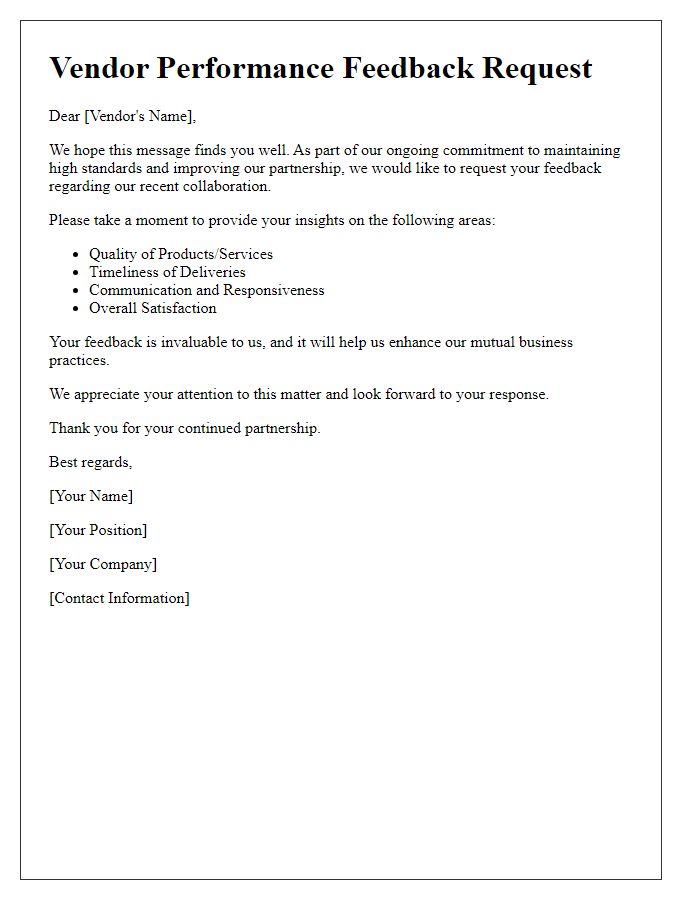 Letter template of vendor performance feedback request