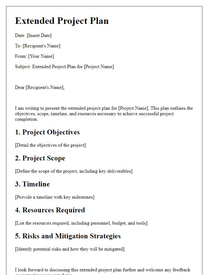 Letter template of extended project plan