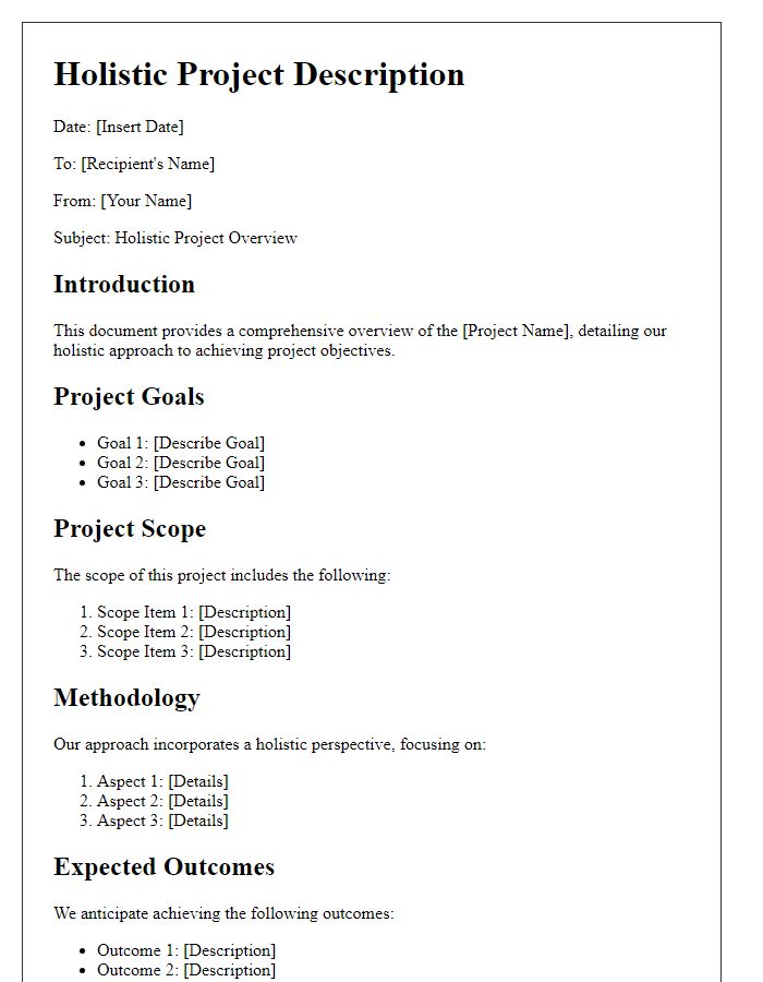 Letter template of holistic project description